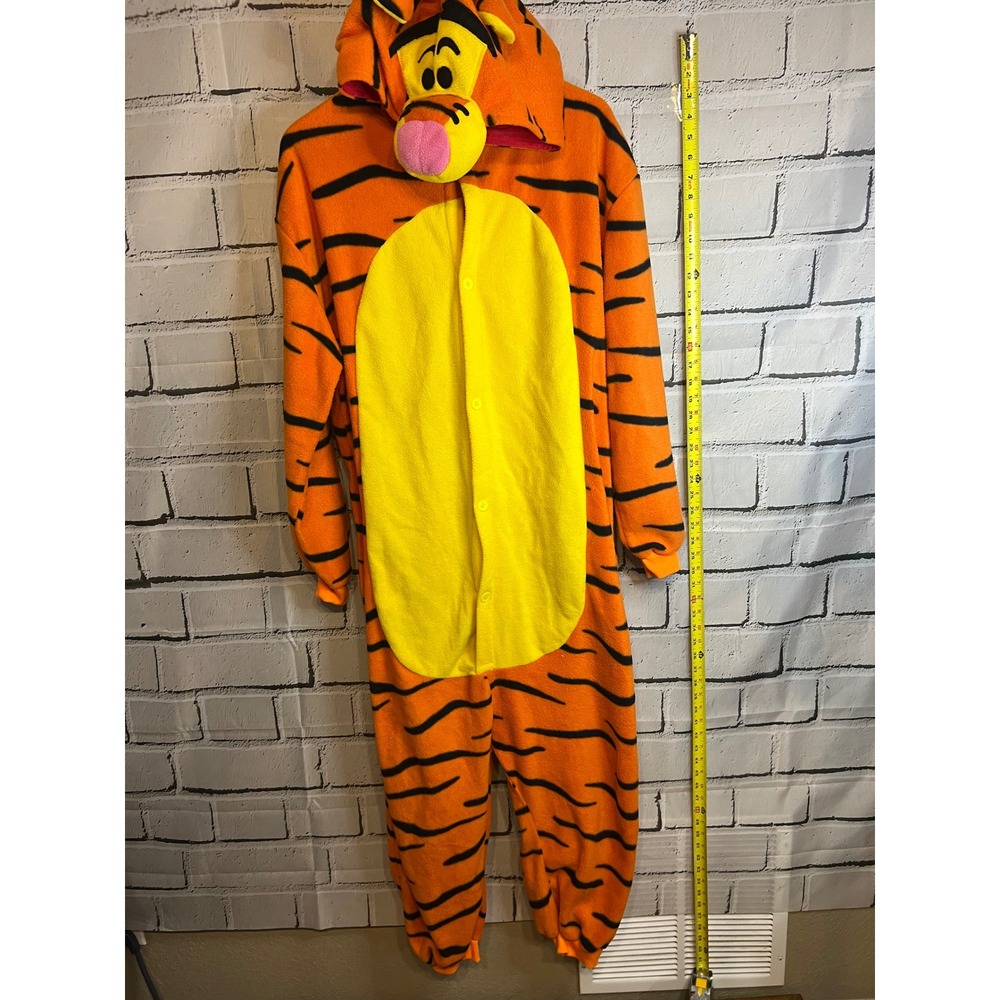Disney Tigger Fleece Hooded Union Suit Costume Pajamas Orange Striped Adult